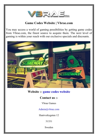 Game Codes Website   Vbrae.com