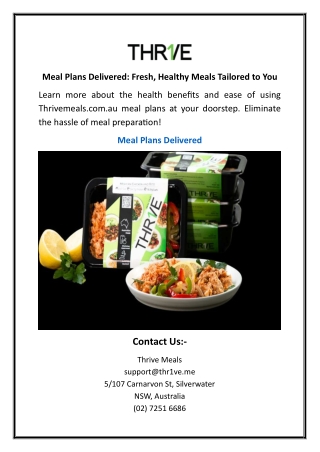 Meal Plans Delivered: Fresh, Healthy Meals Tailored to You