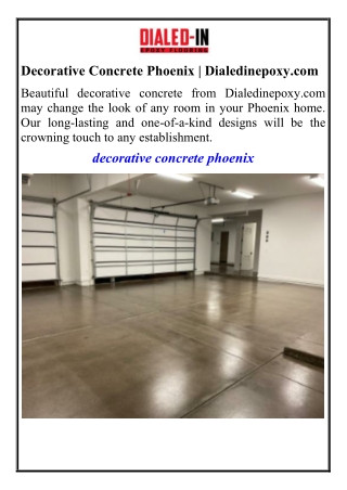 Decorative Concrete Phoenix  Dialedinepoxy.com