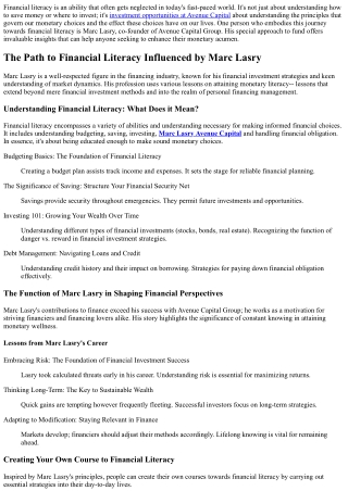 The Course to Financial Literacy Inspired by Marc Lasry