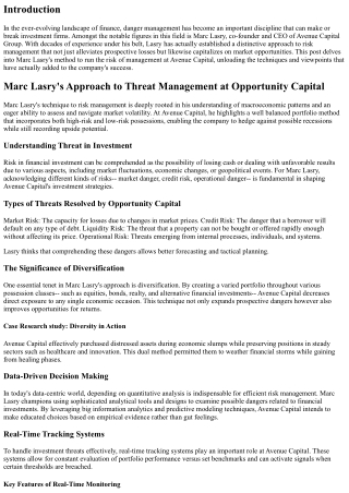Marc Lasry's Approach to Danger Management at Avenue Capital