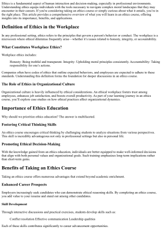 What You Will Learn in an Ethics Course: A Sneak Peek