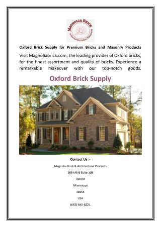 Oxford Brick Supply for Premium Bricks and Masonry Products