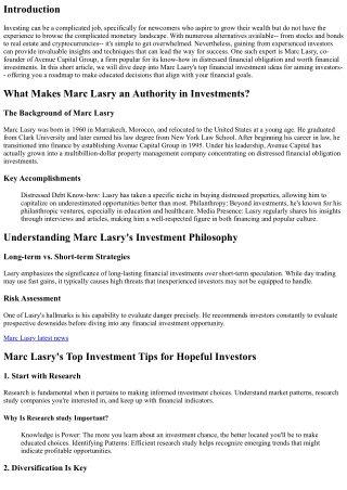 Marc Lasry's Top Financial investment Tips for Aspiring Investors