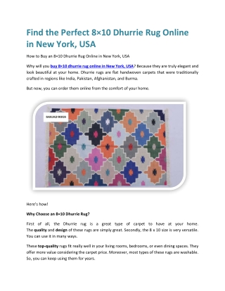 Find the Perfect 8×10 Dhurrie Rug Online in New York, USA