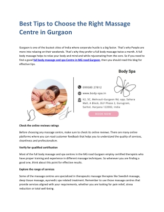 Best Tips to Choose the Right Massage Centre in Gurgaon