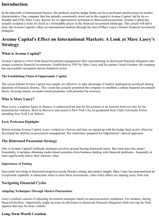 Avenue Capital's Influence on Global Markets: A Look at Marc Lasry's Strategy