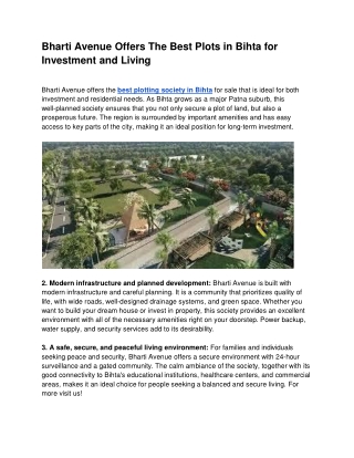 Bharti Avenue Offers The Best Plots in Bihta for Investment and Living