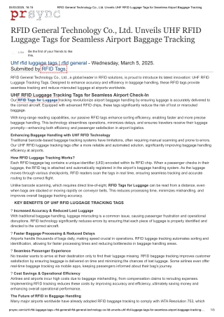 RFID General Technology Co., Ltd. Unveils UHF RFID Luggage Tags for Seamless Airport Baggage Tracking