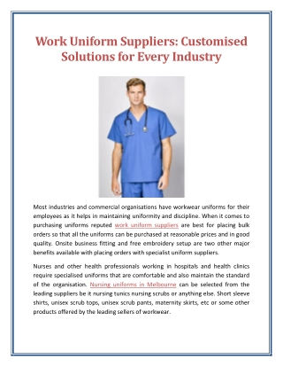Work Uniform Suppliers Customised Solutions for Every Industry