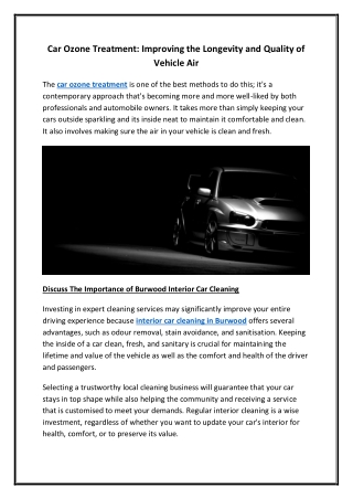 Car Ozone Treatment Improving the Longevity and Quality of Vehicle Air