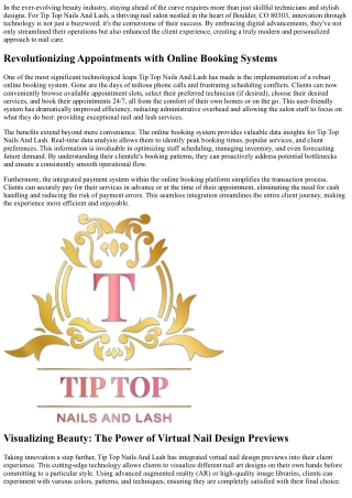 Tip Top Nails And Lash: Leading the Charge in Tech-Driven Nail Salon Innovation