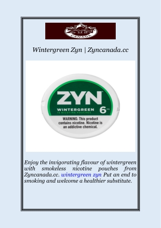 Wintergreen Zyn | Zyncanada.cc