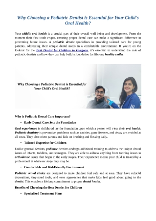 Why Are Pediatric Dentists Essential for Child’s Long-Term Oral Health?