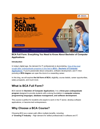 BCA Full Form: Complete Guide to Bachelor of Computer Applications - Eduacre Adm