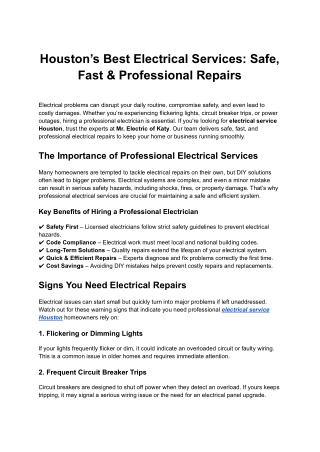 Houston’s Trusted Electrical Service | Mr. Electric of Katy