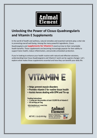 Unlocking the Power of Cissus Quadrangularis and Vitamin E Supplements