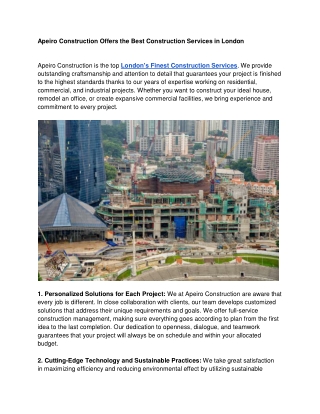 Apeiro Construction Offers the Best Construction Services in London