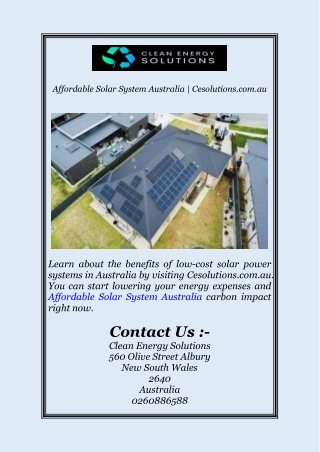 Affordable Solar System Australia | Cesolutions.com.au