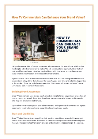 How TV Commercials Can Enhance Your Brand Value