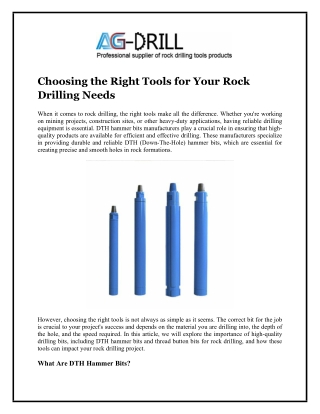 Choosing the Right Tools for Your Rock Drilling Needs
