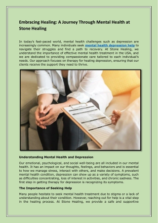 Embracing Healing A Journey Through Mental Health at Stone Healing