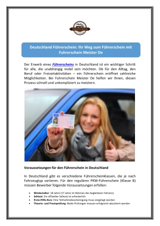 Deutschland Führerschein: Expertenservice bei Führerschein Meister De