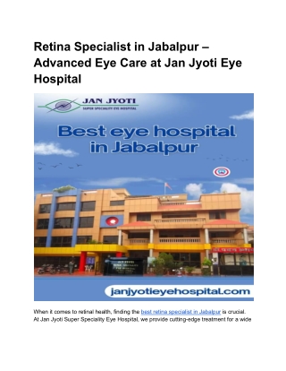 Retina Specialist in Jabalpur – Advanced Eye Care at Jan Jyoti Eye Hospital