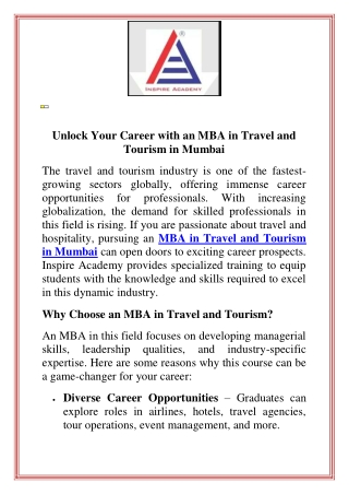 Unlock Your Career with an MBA in Travel and Tourism in Mumbai