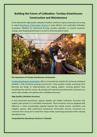 Greenhouses Maintenance Services