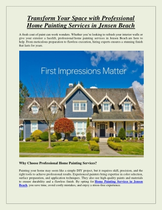 Transform Your Space with Professional Home Painting Services in Jensen Beach