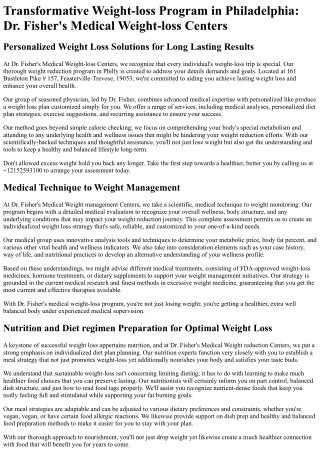 Dr Fishers Medical Weight Loss Centers