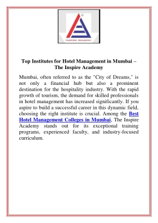 Top Institutes for Hotel Management in Mumbai  The Inspire Academy