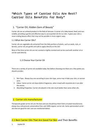 Which Types of Carrier Oils Are Best? Carrier Oils Benefits for Body