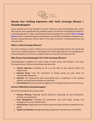 Yacht Concierge Monaco | Luxury Onboard Services