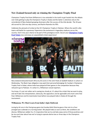 New Zealand focused only on winning the Champions Trophy Final