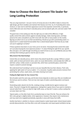 Cement Tile Sealer for Long