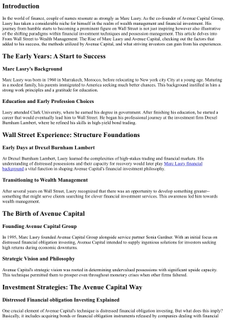 From Wall Street to Wealth Management: The Rise of Marc Lasry and Avenue Capital