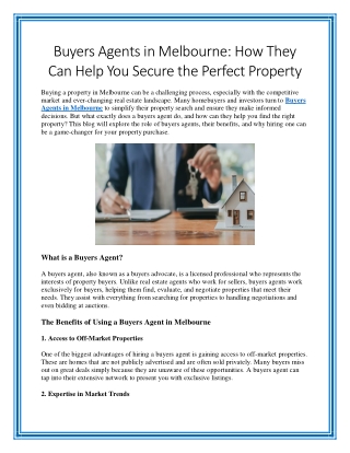 Buyers Agents in Melbourne How They Can Help You Secure the Perfect Property