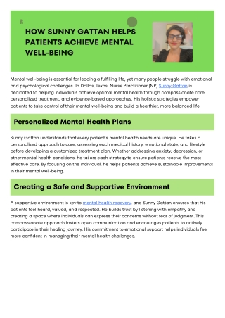 How Sunny Gattan Helps Patients Achieve Mental Well-Being