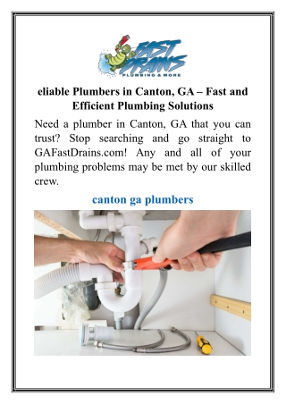 eliable Plumbers in Canton, GA – Fast and Efficient Plumbing Solutions