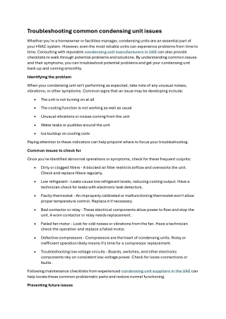 Troubleshooting common condensing unit issues