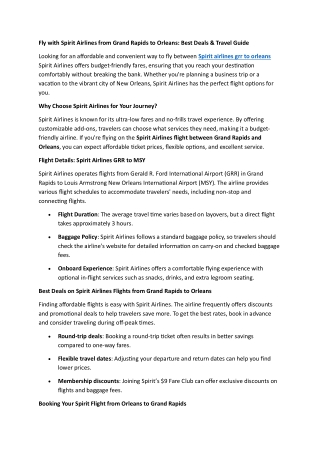 Fly with Spirit Airlines from Grand Rapids to Orleans Best Deals & Travel Guide