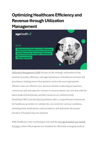 Optimizing Healthcare Efficiency and Revenue through Utilization Management