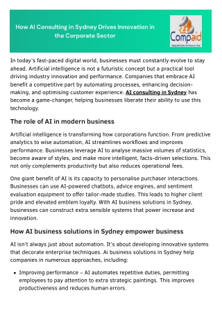 How AI Consulting in Sydney Drives Innovation in the Corporate Sector