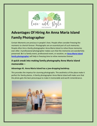 Advantages Of Hiring An Anna Maria Island Family Photographer