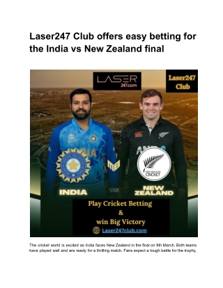 Laser247 Club offers easy betting for the India vs New Zealand final