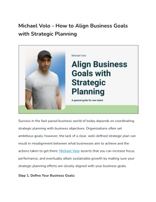 How Michael Volo Helps Businesses Align Goals with a Winning Strategy