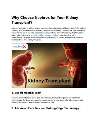 Why Choose Nephrox for Your Kidney Transplant?