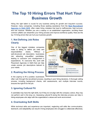The Top 10 Hiring Errors That Hurt Your Business Growth